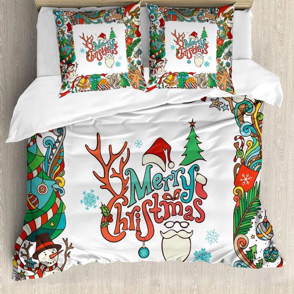 Abakuhaus Copripiumino Natalizio, Cornice Natalizia, Antiacaro, Adatto A Chi Soffre Di Allergie, Con Federe, 155 Cm X 220 Cm - 80 X 80 Cm, Multicolore-image