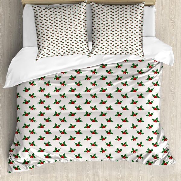 Abakuhaus Copripiumino Natalizio, Bacche Di Agrifoglio, Antiacaro, Adatto A Chi Soffre Di Allergie, Con Federe, 200 Cm X 200 Cm - 80 X 80 Cm, Rosso, Verde, Bianco-image