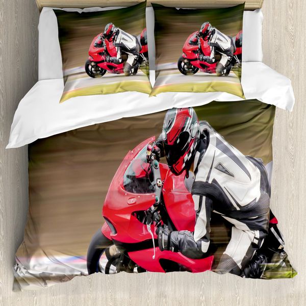 Abakuhaus Copripiumino Per Camera Teenager, Moto Da Corsa Velocità, Antiacaro Adatto A Chi Soffre Di Allergie Con Federe, 155 Cm X 220 Cm - 80 X 80 Cm, Multicolore-image