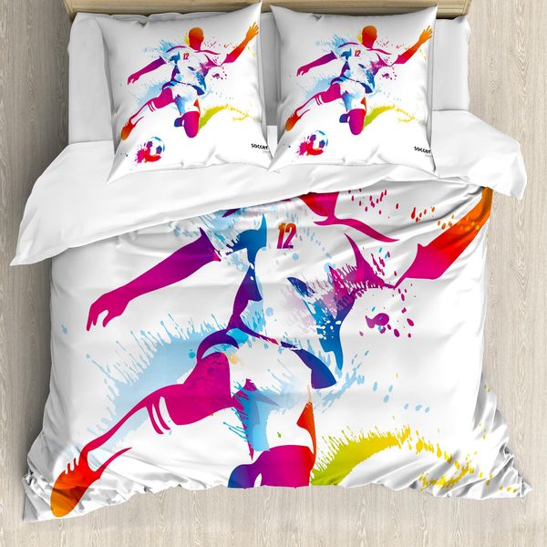 Abakuhaus Copripiumino Per Camera Teenager, Calcio, Antiacaro, Adatto A Chi Soffre Di Allergie, Con Federe, 155 Cm X 220 Cm - 80 X 80 Cm, Multicolore-image