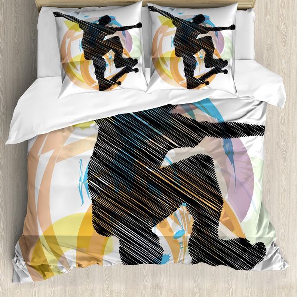 Abakuhaus Copripiumino Per Camera Teenager, Disegno Di Skater, Antiacaro, Adatto A Chi Soffre Di Allergie, Con Federe, 155 Cm X 220 Cm - 80 X 80 Cm, Multicolore-image