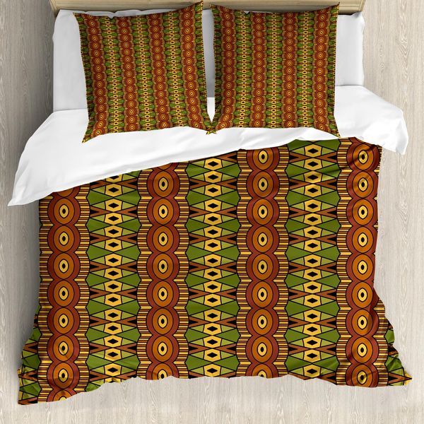Abakuhaus Copripiumino Africano, Motivi Astratti, Antiacaro, Adatto A Chi Soffre Di Allergie, Con Federe, 155 Cm X 220 Cm - 80 X 80 Cm, Verde, Marrone, Giallo-image