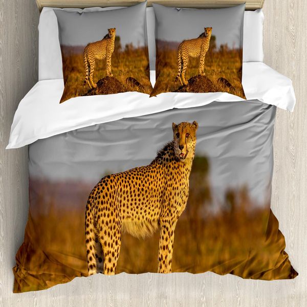 Abakuhaus Copripiumino Safari, Ghepardo Selvatico, Antiacaro, Adatto A Chi Soffre Di Allergie, Con Federe, 155 Cm X 220 Cm - 80 X 80 Cm, Ginger Aprikose Staub-image