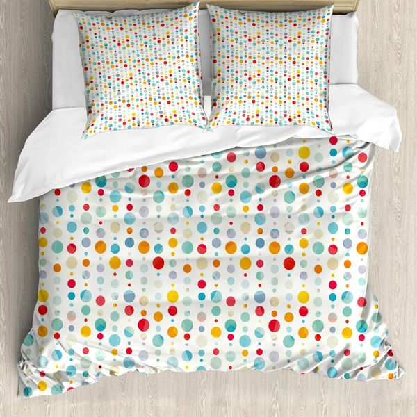 Abakuhaus Copripiumino Astratto, Grandi Pois Colorati, Antiacaro, Adatto A Chi Soffre Di Allergie, Con Federe, 155 Cm X 220 Cm - 80 X 80 Cm, Multicolore-image