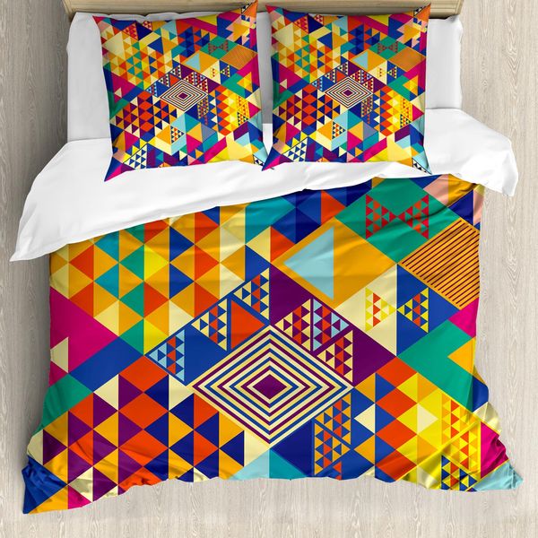 Abakuhaus Copripiumino Colorato, Triangoli Moderni, Antiacaro, Adatto A Chi Soffre Di Allergie, Con Federe, 155 Cm X 220 Cm - 80 X 80 Cm, Multicolore-image