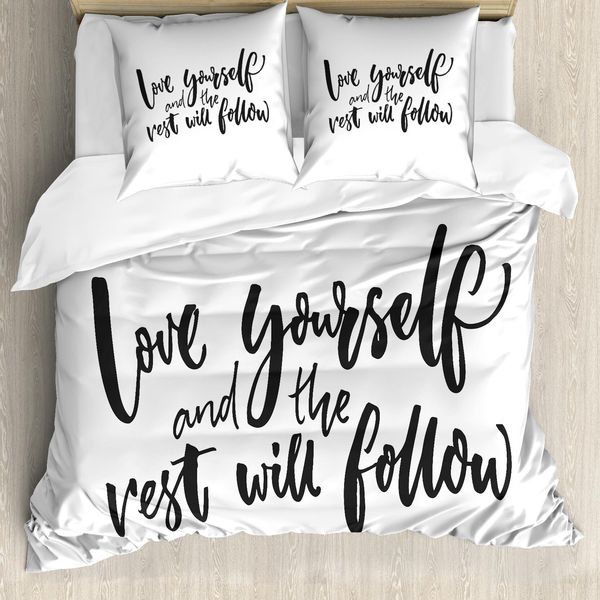 Abakuhaus Copripiumino Con Proverbio, Parole Di Saggezza Sull'amore Per Se Stessi, Antiacaro, Adatto A Chi Soffre Di Allergie, Con Federe, 200 Cm X 200 Cm - 80 X 80 Cm, Grigio Antracite Bianco-image