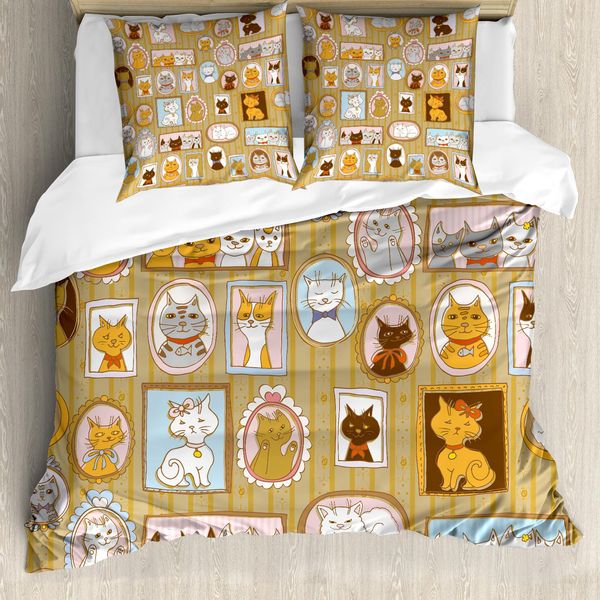 Abakuhaus Copripiumino Gatto, Albero Genealogico Del Gattino Umorismo, Antiacaro Adatto A Chi Soffre Di Allergie Con Federe, 200 Cm X 200 Cm - 80 X 80 Cm, Multicolore-image