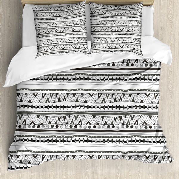Abakuhaus Copripiumino Tribale, Primitive Aztec, Antiacaro, Adatto A Chi Soffre Di Allergie, Con Federe, 200 Cm X 200 Cm - 80 X 80 Cm, Grigio Antracite Bianco-image