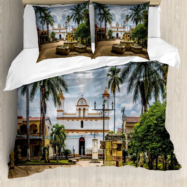 Abakuhaus Copripiumino Da Viaggio, Città Maya Con Palme, Antiacaro, Adatto A Chi Soffre Di Allergie, Con Federe, 200 Cm X 200 Cm - 80 X 80 Cm, Multicolore-image