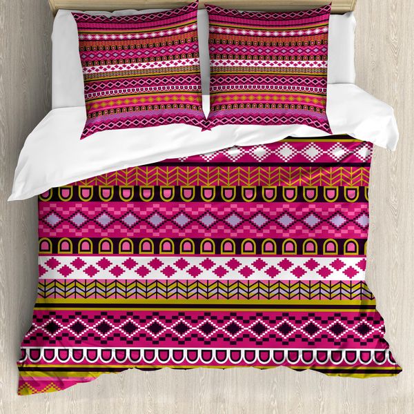 Abakuhaus Copripiumino Rosa, Motivi Folk Border, Antiacaro, Adatto A Chi Soffre Di Allergie, Con Federe, 155 Cm X 220 Cm - 80 X 80 Cm, Multicolore-image