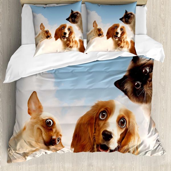 Abakuhaus Copripiumino Divertente, Cani E Gatti Tra Le Nuvole, Antiacaro, Adatto A Chi Soffre Di Allergie, Con Federe, 155 Cm X 220 Cm - 80 X 80 Cm, Multicolore-image