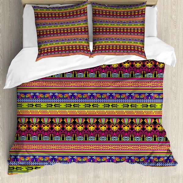 Abakuhaus Copripiumino Primitive, Bordi Aztechi, Antiacaro, Adatto A Chi Soffre Di Allergie, Con Federe, 200 Cm X 200 Cm - 80 X 80 Cm, Multicolore-image