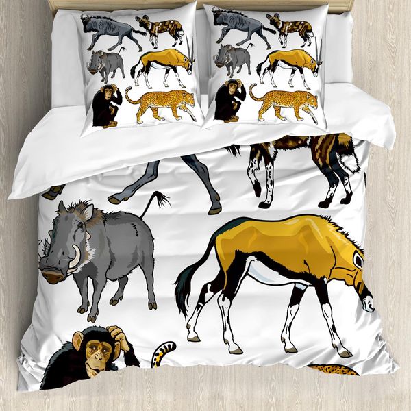 Abakuhaus Copripiumino Zoo, Cartoon Animali Selvatici Africa, Antiacaro Adatto A Chi Soffre Di Allergie Con Federe, 155 Cm X 220 Cm - 80 X 80 Cm, Multicolore-image
