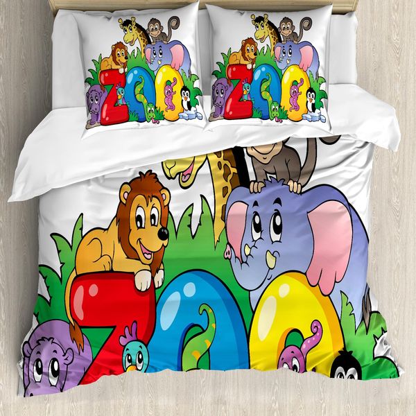 Abakuhaus Copripiumino Zoo, Simboli Dello Zoo, Diverse Mascotte, Antiacaro, Adatto A Chi Soffre Di Allergie, Con Federe, 155 Cm X 220 Cm - 80 X 80 Cm, Multicolore-image