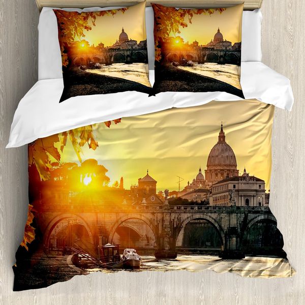 Abakuhaus Copripiumino Fallen, Sunset Tiber Rom, Antiacaro, Adatto A Chi Soffre Di Allergie, Con Federe, 200 Cm X 200 Cm - 80 X 80 Cm, Giallo Marigold E Nero-image