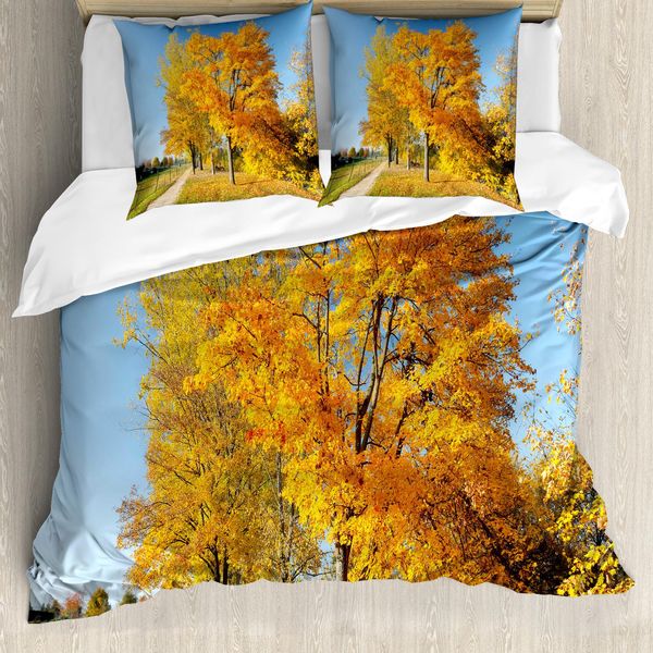 Abakuhaus Copripiumino, AhornbäUme Land, Antiacaro, Adatto A Chi Soffre Di Allergie, Con Federe, 200 Cm X 200 Cm - 80 X 80 Cm, Azzurro, Giallo, Verde-image