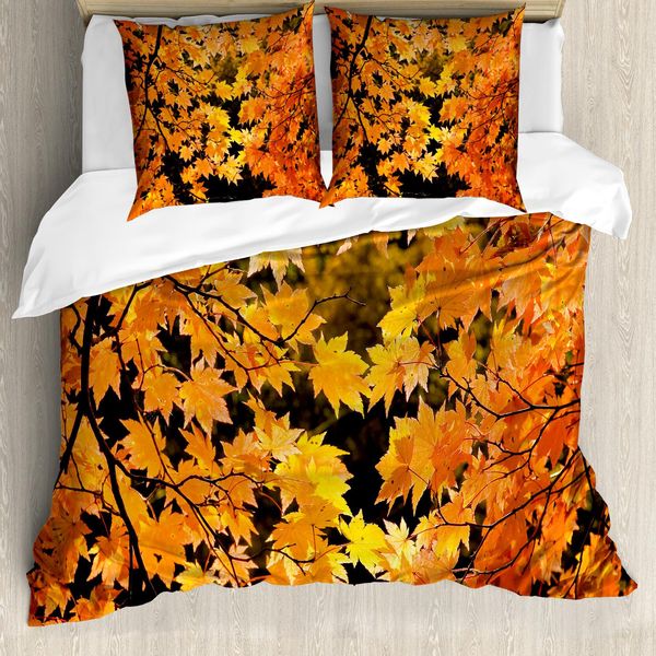 Abakuhaus Copripiumino, Foglie D'acero Autunnali Vivaci, Antiacaro, Adatto A Chi Soffre Di Allergie, Con Federe, 200 Cm X 200 Cm - 80 X 80 Cm, Arancione Giallo Marrone-image