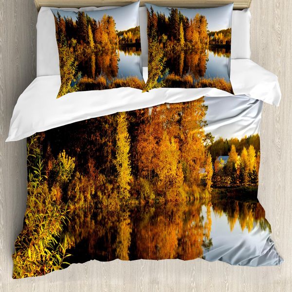 Abakuhaus Copripiumino Fallen, Lago Nella Foresta Al Tramonto, Antiacaro, Adatto A Chi Soffre Di Allergie, Con Federe, 155 Cm X 220 Cm - 80 X 80 Cm, Multicolore-image