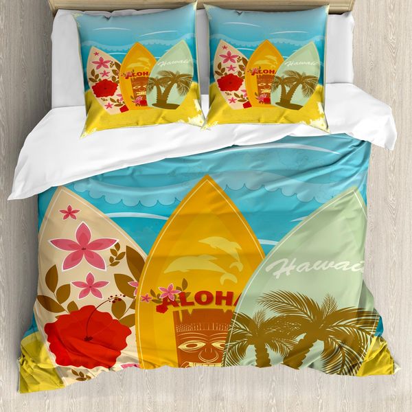 Abakuhaus Tiki Bar Copripiumino, Tavola Da Surf Exotic, Antiacaro, Adatto A Chi Soffre Di Allergie, Con Federe, 155 Cm X 220 Cm - 80 X 80 Cm, Multicolore-image