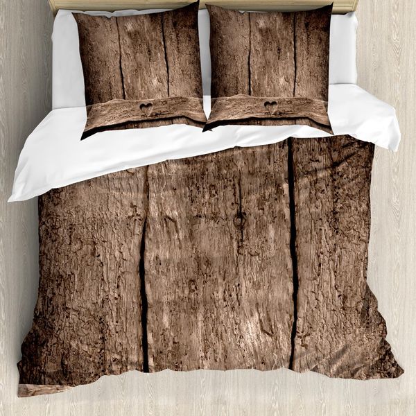 Abakuhaus Copripiumino Primitive Land, Cuore Su Legno, Antiacaro, Adatto A Chi Soffre Di Allergie, Con Federe, 200 Cm X 200 Cm - 80 X 80 Cm, Umber-image