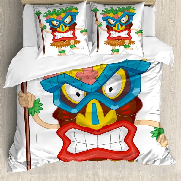 Abakuhaus Tiki Bar Copripiumino, Costume Tradizionale, Antiacaro, Adatto A Chi Soffre Di Allergie, Con Federe, 155 Cm X 220 Cm - 80 X 80 Cm, Multicolore-image