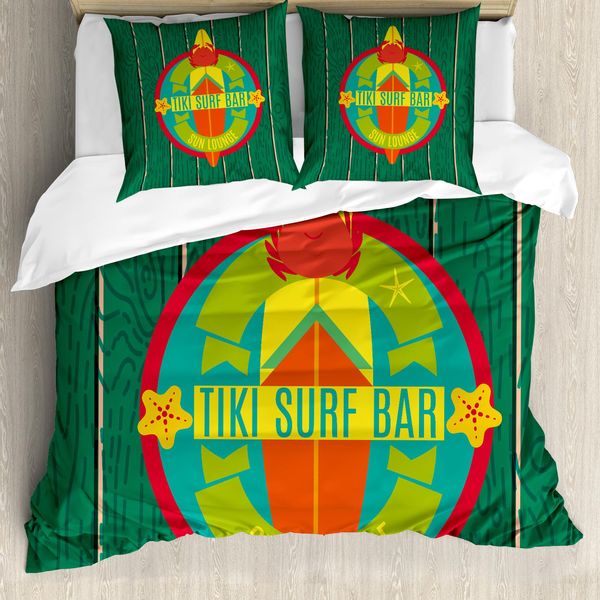 Abakuhaus Tiki Bar Copripiumino, Surf Bar Vacanze, Antiacaro Adatto A Chi Soffre Di Allergie Con Federe, 155 Cm X 220 Cm - 80 X 80 Cm, Multicolore-image
