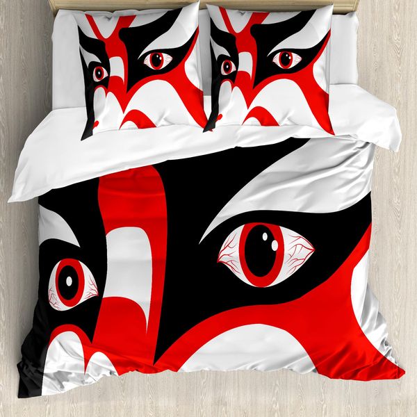 Abakuhaus Copripiumino Kabuki, Volto Drammatico Giapponese, Antiacaro, Adatto A Chi Soffre Di Allergie, Con Federe, 200 Cm X 200 Cm - 80 X 80 Cm, Nero Bianco Arancione-image