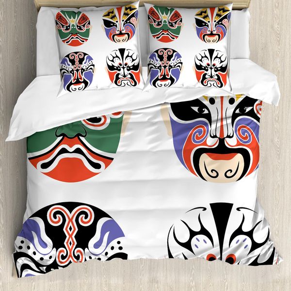 Abakuhaus Copripiumino Kabuki, Opera Cinese, Antiacaro, Adatto A Chi Soffre Di Allergie, Con Federe, 200 Cm X 200 Cm - 80 X 80 Cm, Multicolore-image
