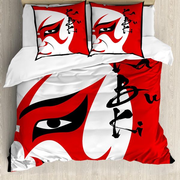Abakuhaus Copripiumino Kabuki, Drama Face, Antiacaro, Adatto A Chi Soffre Di Allergie, Con Federe, 200 Cm X 200 Cm - 80 X 80 Cm, Nero Vermiglio-image