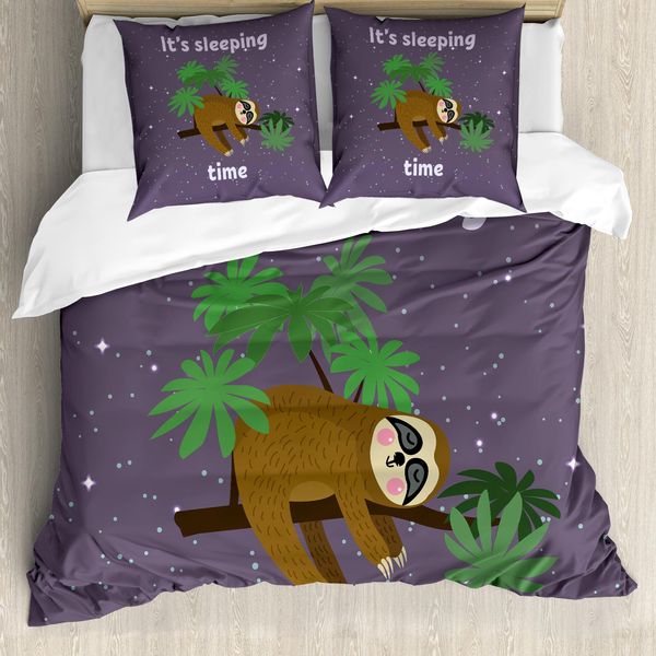 Abakuhaus Copripiumino Faultier, Personaggio Dei Cartoni Animati, Antiacaro, Adatto A Chi Soffre Di Allergie, Con Federe, 200 Cm X 200 Cm - 80 X 80 Cm, Prugna Marrone Verde-image