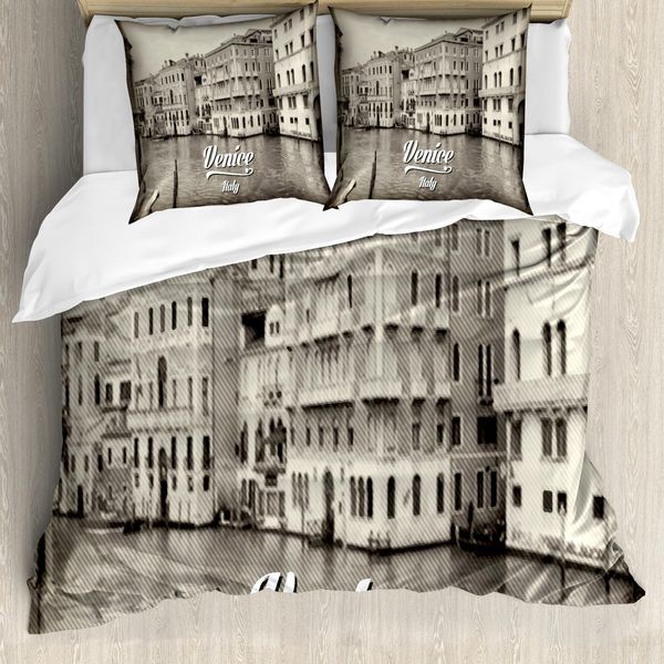 Abakuhaus Venezia Set Copripiumino Per Letti Matrimoniali, Foto Vintage Di Venezia, Antiacaro, Adatto A Chi Soffre Di Allergie, Con Federe, Grigio Bianco-image