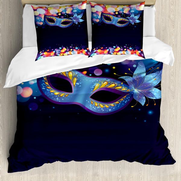 Abakuhaus Venezia Copripiumino, Blu Intenso Carnevale, Antiacaro, Adatto A Chi Soffre Di Allergie, Con Federe, 155 Cm X 220 Cm - 80 X 80 Cm, Multicolore-image
