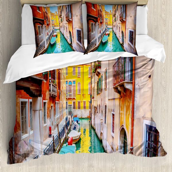 Abakuhaus Venezia Copripiumino, Vibrant Canal Gondole, Antiacaro Adatto A Chi Soffre Di Allergie Con Federe, 155 Cm X 220 Cm - 80 X 80 Cm, Multicolore-image