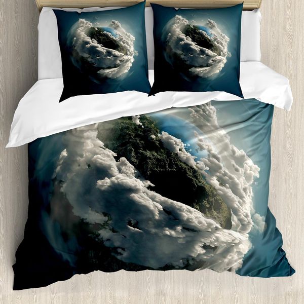 Abakuhaus Copripiumino, Planet Majestic Wolken, Antiacaro, Adatto A Chi Soffre Di Allergie, Con Federe, 155 Cm X 220 Cm - 80 X 80 Cm, Blu Petrolio E Bianco-image