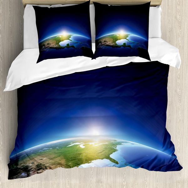 Abakuhaus Copripiumino, Alba Nord America, Antiacaro Adatto A Chi Soffre Di Allergie Con Federe, 155 Cm X 220 Cm - 80 X 80 Cm, Blu Blu Scuro Verde-image