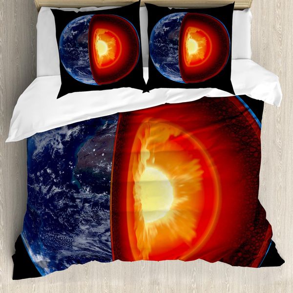 Abakuhaus Copripiumino Erde, Imbottitura Hot Burning Earth, Antiacaro, Adatto A Chi Soffre Di Allergie, Con Federe, 200 Cm X 200 Cm - 80 X 80 Cm, Arancione, Nero, Blu-image