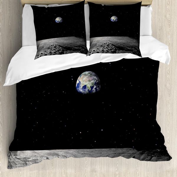 Abakuhaus Copripiumino Terra, Pianeta Terra Vista Dalla Luna, Antiacaro, Adatto A Chi Soffre Di Allergie, Con Federe, 155 Cm X 220 Cm - 80 X 80 Cm, Nero, Grigio, Blu-image
