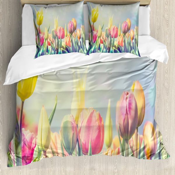Abakuhaus Copripiumino Pastello, Tulipani Aiuola Parco, Antiacaro Adatto A Chi Soffre Di Allergie Con Federe, 200 Cm X 200 Cm - 80 X 80 Cm, Multicolore-image