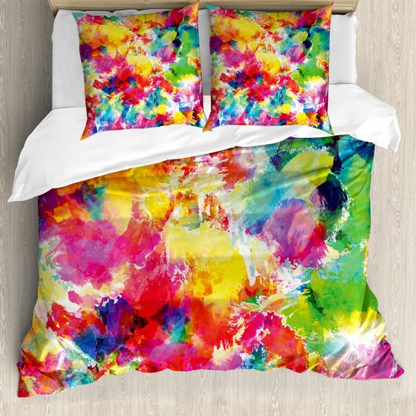 Abakuhaus Copripiumino Pastello, Vivid Messy Acquerelli, Antiacaro Adatto A Chi Soffre Di Allergie Con Federe, 200 Cm X 200 Cm - 80 X 80 Cm, Multicolore-image