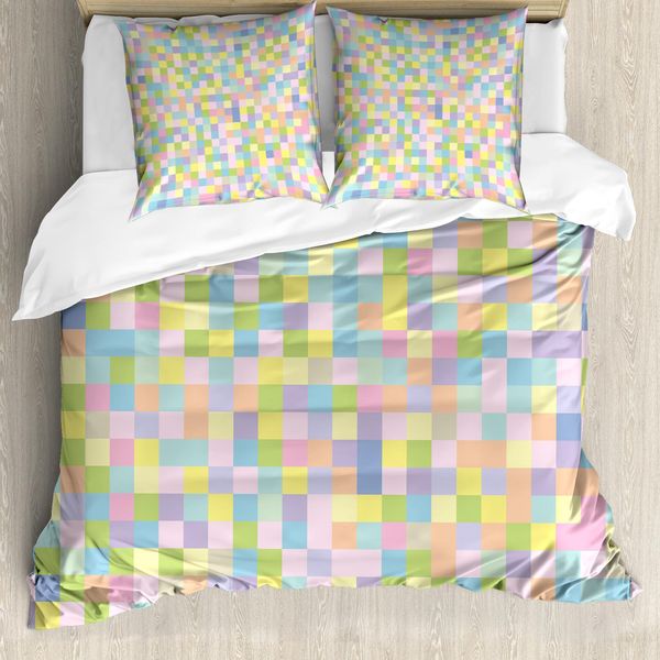 Abakuhaus Copripiumino Pastello, Mosaico Di Quadrati Colorati, Antiacaro, Adatto A Chi Soffre Di Allergie, Con Federe, 200 Cm X 200 Cm - 80 X 80 Cm, Multicolore-image