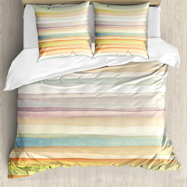 Abakuhaus Copripiumino Pastello, Arte Acquerello A Righe, Antiacaro, Adatto A Chi Soffre Di Allergie, Con Federe, 155 Cm X 220 Cm - 80 X 80 Cm, Multicolore-image