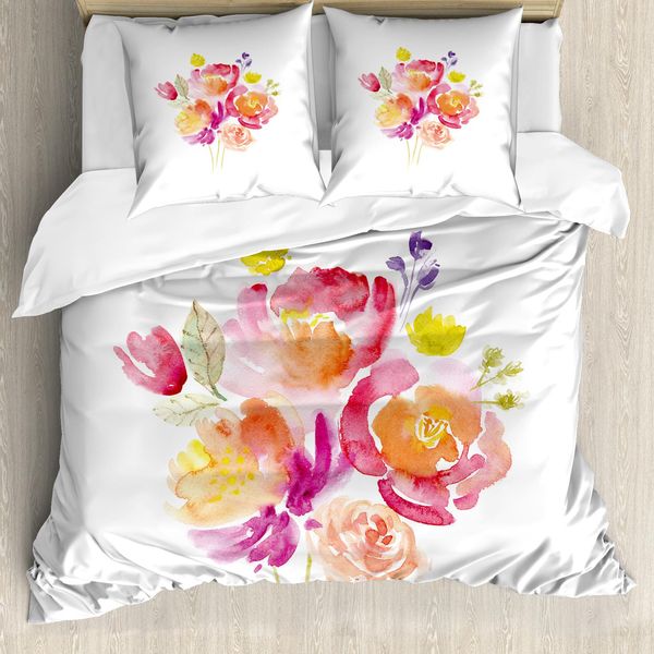 Abakuhaus Copripiumino Pastello, Bouquet Di Rose Acquerellate, Antiacaro, Adatto A Chi Soffre Di Allergie, Con Federe, 200 Cm X 200 Cm - 80 X 80 Cm, Multicolore-image