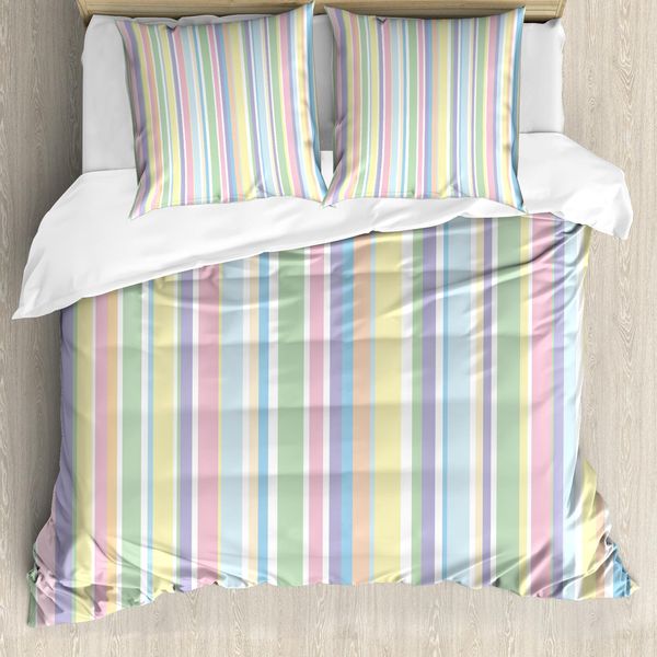 Abakuhaus Copripiumino Pastello, Motivo Classico A Righe, Antiacaro, Adatto A Chi Soffre Di Allergie, Con Federe, 200 Cm X 200 Cm - 80 X 80 Cm, Multicolore-image