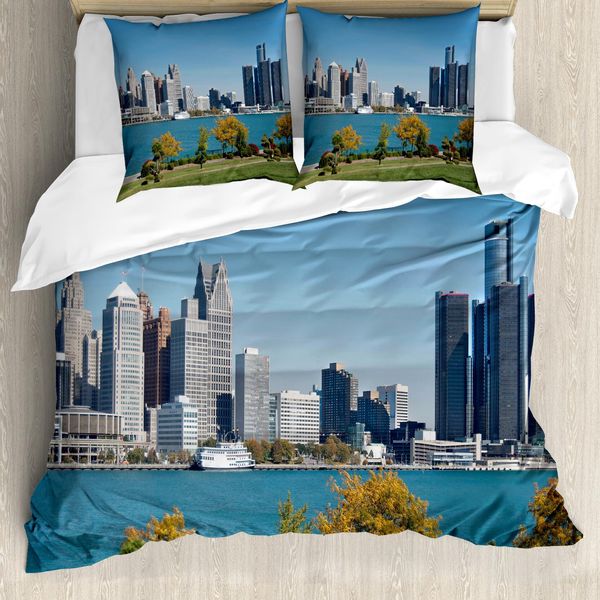 Abakuhaus Detroit Copripiumino, Centro Industriale, Antiacaro, Adatto A Chi Soffre Di Allergie, Con Federe, 200 Cm X 200 Cm - 80 X 80 Cm, Blu, Verde, Grigio-image