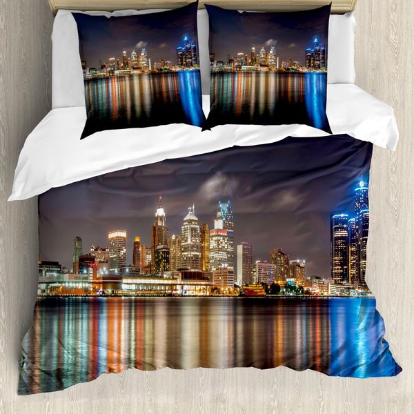 Abakuhaus Detroit Copripiumino, Paesaggio Notturno, Antiacaro, Adatto A Chi Soffre Di Allergie, Con Federe, 155 Cm X 220 Cm - 80 X 80 Cm, Multicolore-image