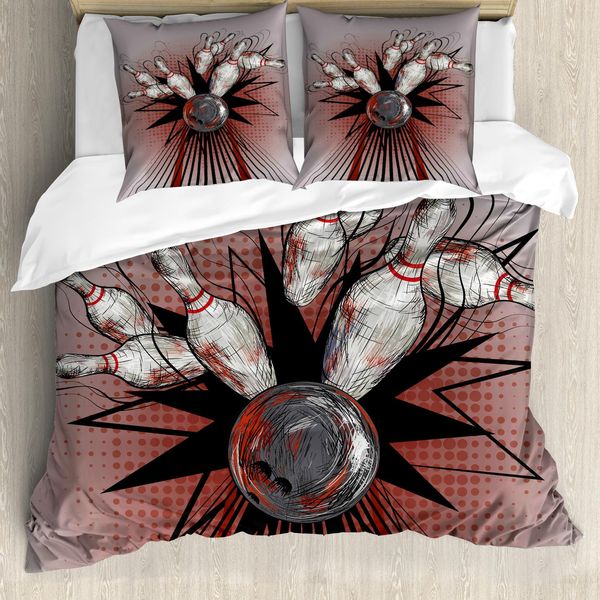 Abakuhaus Copripiumino Bowling Party, Birilli Da Bowling, Antiacaro, Adatto A Chi Soffre Di Allergie, Con Federe, 155 Cm X 220 Cm - 80 X 80 Cm, Malva, Grigio, Rosso-image