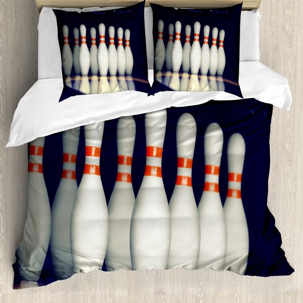 Abakuhaus Copripiumino Bowling Party, Birilli In Una Pista, Antiacaro, Adatto A Chi Soffre Di Allergie, Con Federe, 155 Cm X 220 Cm - 80 X 80 Cm, Blu Scuro, Bianco, Rosso-image