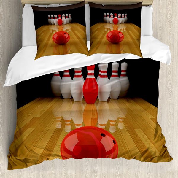 Abakuhaus Copripiumino Bowling Party, Red Kittle Kugel, Antiacaro, Adatto A Chi Soffre Di Allergie, Con Federe, 200 Cm X 200 Cm - 80 X 80 Cm, Marrone Chiaro Rosso-image