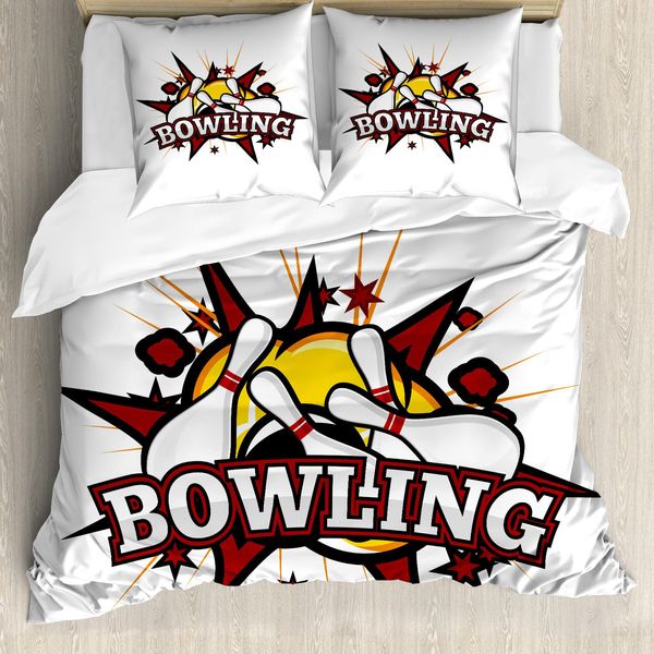 Abakuhaus Copripiumino Bowling Party, Cartoon Retro Crash, Antiacaro, Adatto A Chi Soffre Di Allergie, Con Federe, 155 Cm X 220 Cm - 80 X 80 Cm, Rubino-Bianco-Giallo-image