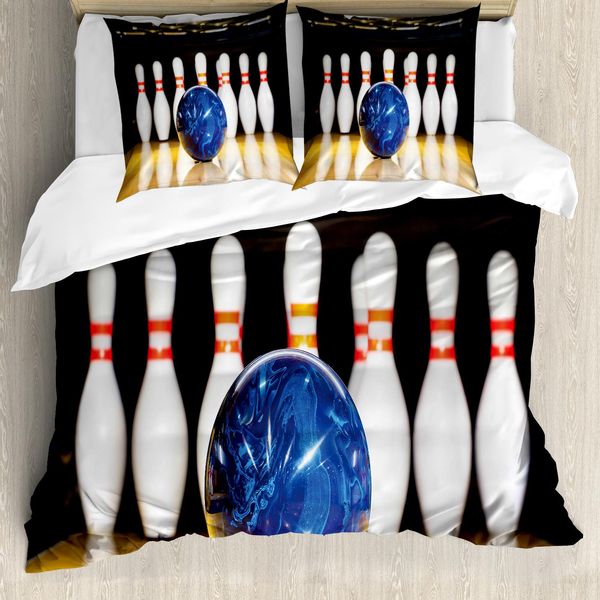 Abakuhaus Copripiumino Bowling Party, Blue Ball On Lane, Antiacaro, Adatto A Chi Soffre Di Allergie, Con Federe, 200 Cm X 200 Cm - 80 X 80 Cm, Multicolore-image